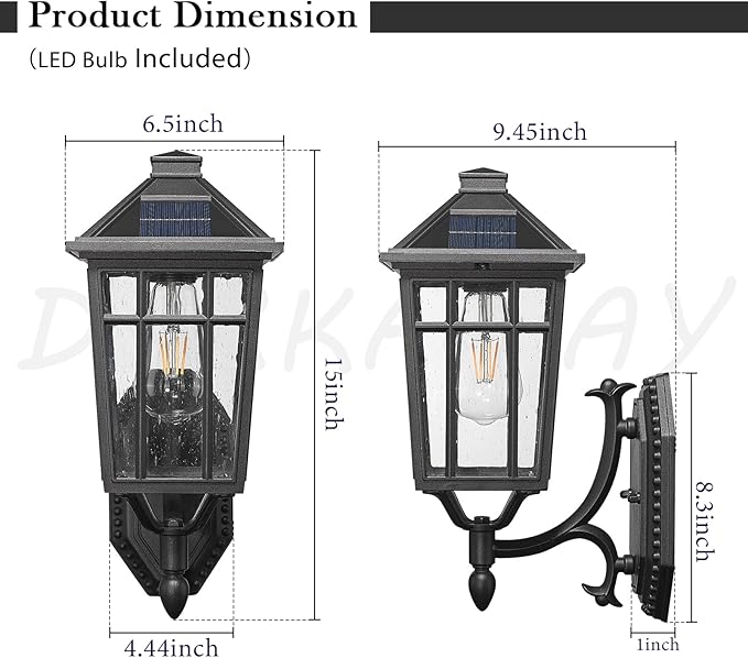 Darkaway Solar Outdoor Wall Lights Dusk to Dawn Outside Wall Sconce Lighting with Remote Black Exterior Light Fixture for House Porch Yard Hallway Doorway Garage