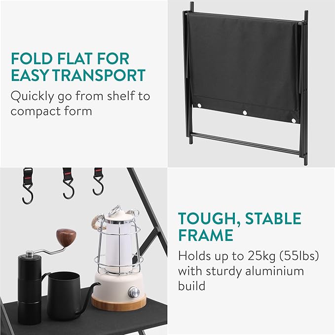 Navaris Camping Kitchen Station - Lightweight Durable &amp Foldable Camp Table - Pop Up Outdoor Folding Tables Ideal for Beach Picnic &amp Tailgate Use - Portable 2-Tier Cooking Shelf