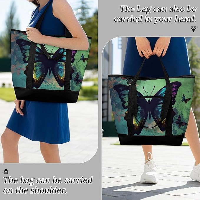 Insulated Shopping BagLarge Reusable Cooler Bags Artistic Butterfly Printed Foldable Shopping BagTravel Waterproof Shoulder Bag