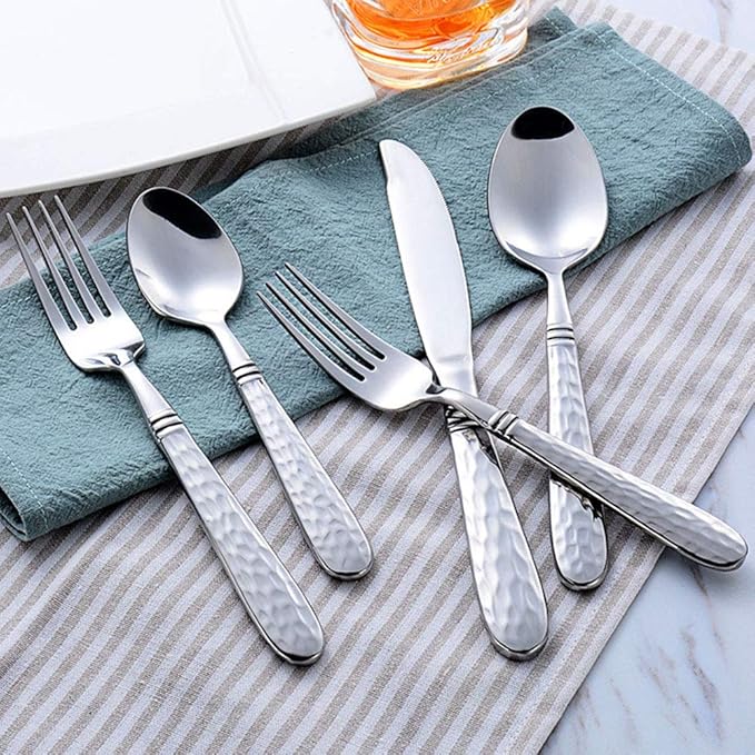 Stainless Steel Silverware 20-Piece Stainless Steel Cutlery Set - Flatware Silverware with Knife Spoon Fork for 4 Dishwasher Safe with Elegant Net Pattern Handle