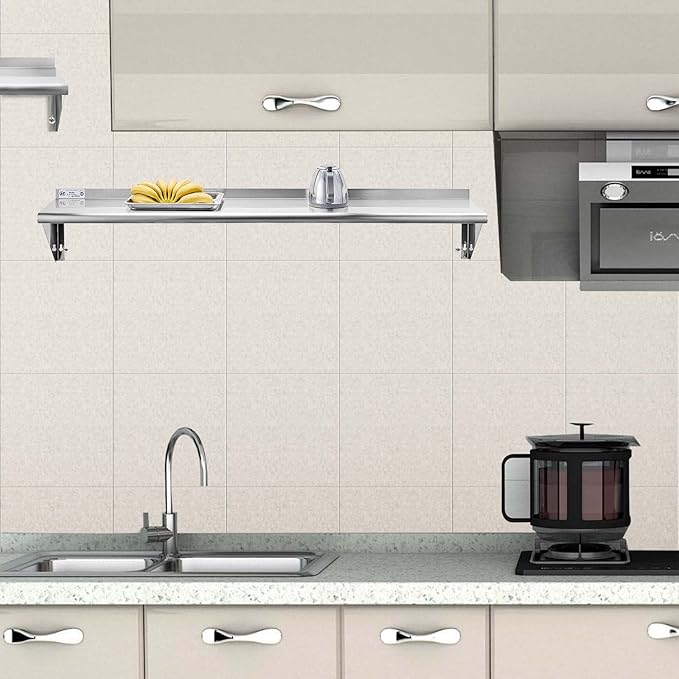Hally Stainless Steel Shelf 14 x 72 Inches 450 lb Commercial Wall Mount Floating Shelving for Restaurant Kitchen Home and Hotel