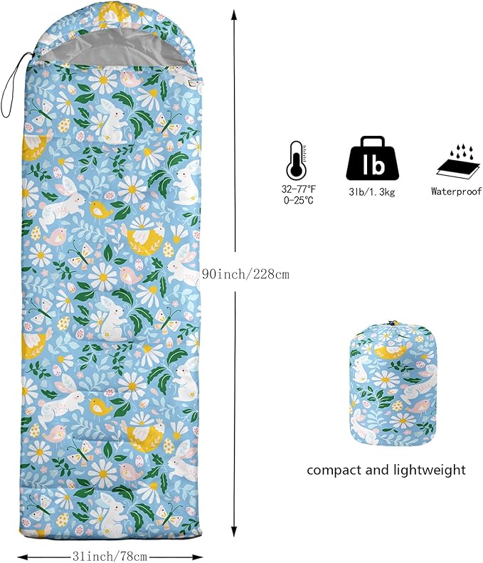 AILONEN Cute Frog Green Camping Sleeping BagLightweight &amp Waterproof3 Season Warm &amp Cool WeatherTravel Portable Compression with Compact Carrying Bag for Kids Girls Adults