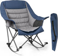 Oversized Rocking Camping Chair for Adults - 400lbs Capacity Padded Camp Chair with Cup Holder Portable Foldable Outdoor Rocker Chair for Camping Backyard (Blue &amp Dark Gray 1 PCS)