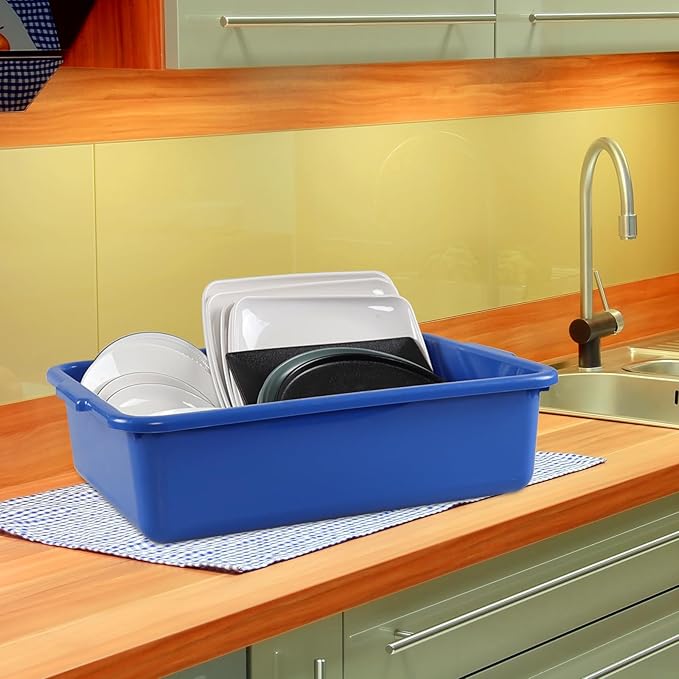 13 L Commercial Bus Tubs Box 4 Packs Plastic Dishpan Wash Basin Blue