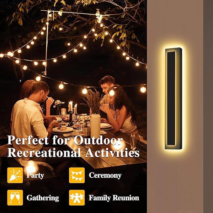 Picico 12in Modern LED Outdoor Wall Lights Dimmable Black Exterior Wall Sconce Lighting Fixtures Rectangular Mini Outdoor Garage Lights 360° Beam AngleVertical Outdoor Lights for House Porch
