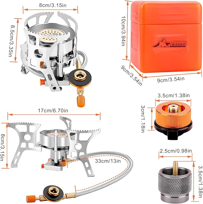 WADEO 3900W Windproof Camping Stove Camping Gas Stove with Piezo Ignition Backpacking Stove Portable Camping Stove with Two Fuel Canister Adapter for Outdoor Backpacking Hiking and Picnic