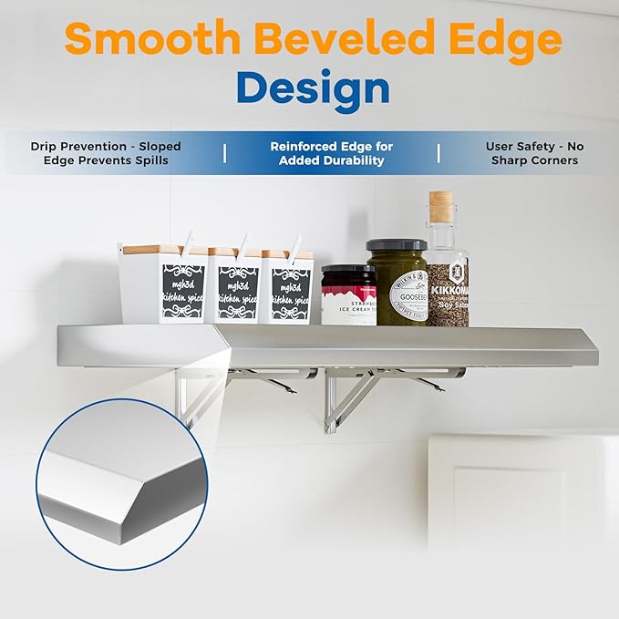 Stainless Steel Folding Shelf 24 x 12 for Food Truck Fold Down Concession Shelf for Serving Kitchen Prep