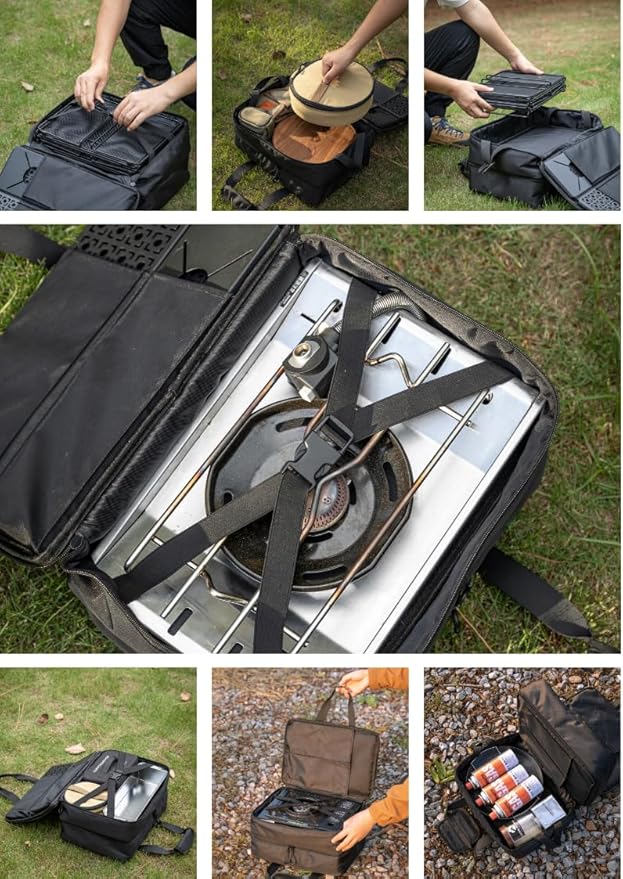 CAMPINGMOON Storage Bag Double-layer for Camping Stove IGT Tabletop Flat Burner Carry Case Black BK-46