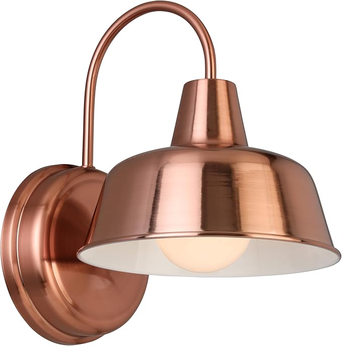 Design House Mason Farmhouse Gooseneck Barn Light Outdoor Exterior Porch or Patio Wall Light Fixture Copper Paint 8 Inch Diameter 1-Pack 588434