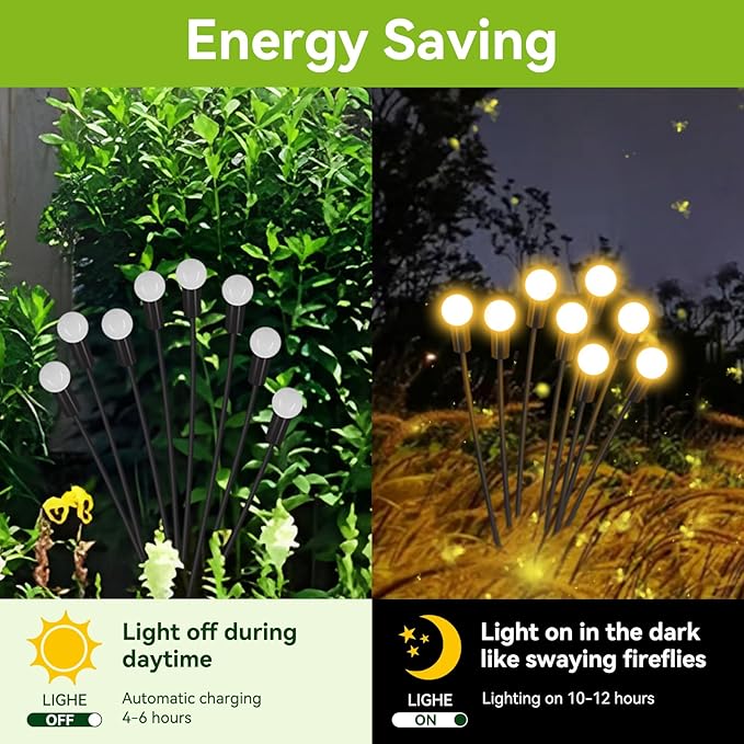 Solar Garden Lights Outdoor Waterproof 6 Pack 48 LED Swaying Light Firefly Light Outdoor Decor Lights for Garden Gifts for Pathway Party Christmas Decoration Warm White