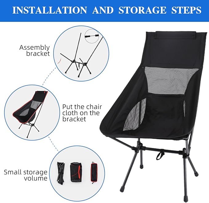 2 Pack Portable Camping Chair Backpacking Chair - Ultralight Folding Chair - Compact Lightweight Foldable Chairs for Hiking Mountaineering Beach-Navy Blue