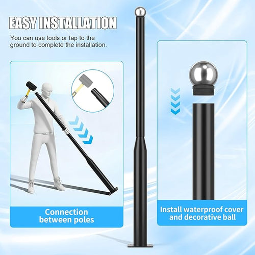 16FT Split Design Street Light Pole Heavy-Duty Steel Outdoor Lamp Post with Sleeve Connection &amp Rebar Cage - Adjustable Rust-Resistant for Driveway Parking Lot Garden Pathway