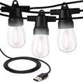 Brightech Ambience Pro USB Powered String Lights - 24 Ft Commercial Grade Waterproof String Lights Outdoor Shatterproof Patio Lights for Camping Christmas Backyard Porch - 1W LED Soft White Light