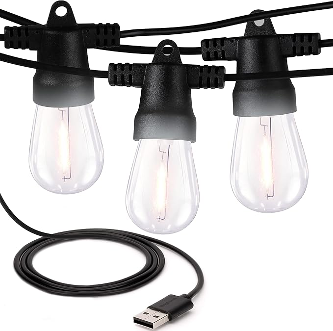 Brightech Ambience Pro USB Powered String Lights - 24 Ft Commercial Grade Waterproof String Lights Outdoor Shatterproof Patio Lights for Camping Christmas Backyard Porch - 1W LED Soft White Light
