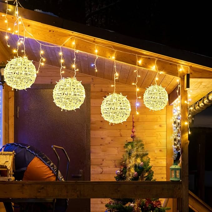 Outdoor Christmas Balls Lights Tree Lights Waterproof 4 Pack 7.87 LED Hanging Globe Sphere Lights with 8 Lighting Modes Memory Timer Plug for Party Wedding Xmas Porch Patio Garden Yard Decorations