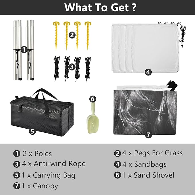 Drawing Horse Beach Tent Sun Shelter 9.2' x 10.5' Beach Canopy with 4 Sandbags 4 Stability Poles Sand Shovels - Tent Canopy for Beach Camping Fishing Picnics