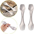 2 pcs Titanium spork Eco-friendly Durable Rustproof Titanium flatware Light weight spoon/Knife/Fork 3 in 1 Cutlery/Utensil for outdoor camping travel hiking One pair Lot of 2 each