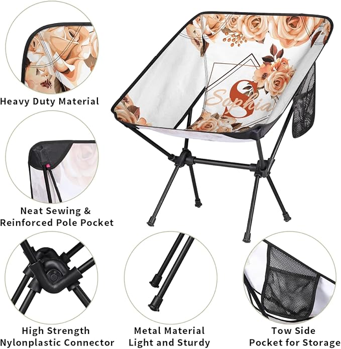 Camping Chair Personalized Backpacking Chair Lightweight Portable Folding Customized Name Chairs for Beach Sport Hiking (Brown)