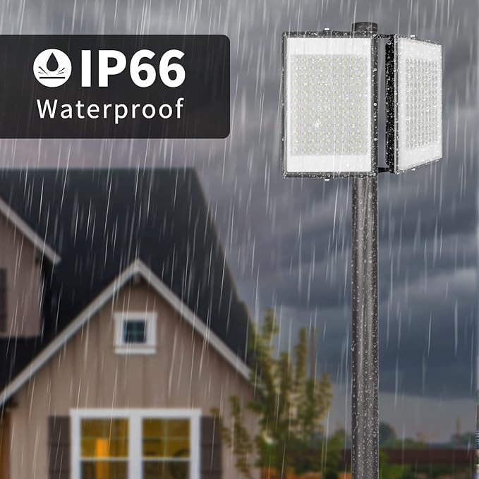 200W LED Flood Light 28000LM Super Bright Outdoor Security Lights 2 Heads Adjustable with Wider Lighting Angle6000K Daylight White IP66 Waterproof for Garage Garden Yard Parking Lot