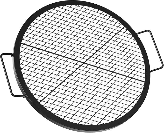 onlyfire Round Fire Pit Grill Grate Heavy-Duty Steel Cooking Grate with X-Marks Design Portable Campfire Grill for Outdoor BBQ Camping Picnics - 24 Inch