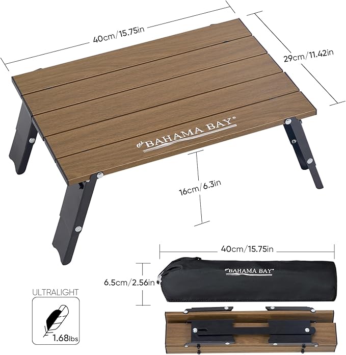 Old Bahama Bay Ultralight Aluminum Mini Table 66lbs/30kg Weight Capacity Foldable Small Beach Table with Retractable LegsSuitable for Picnic Camping Outdoor Hiking