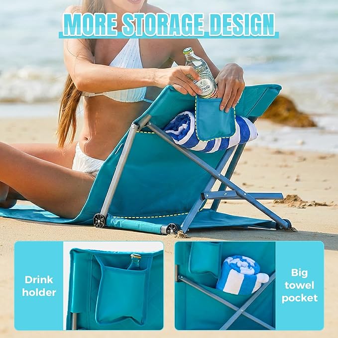 #WEJOY Beach Lounge Chair Collapse Folding Lightweight Mat Portable Ground Beach Chairs with Padded Seat &amp Stepless Adjustable Backrest for Beach Sand Outdoor