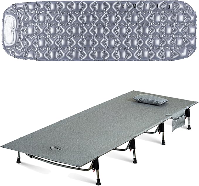 iClimb 1 Air Sleeping Pad and 1 Super Easy Assemble Cot Bundle Ultralight Compact for Adults Outdoor Camping Backpacking Hiking
