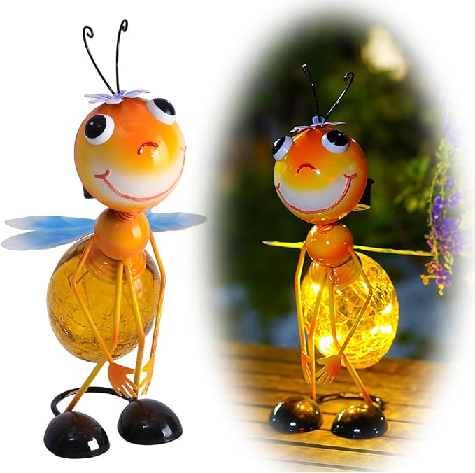 Solar Garden Lantern Waterproof LED Bee Solar Lights Outdoor Decorative Tabletop Lanterns Lamp for Yard Patio Table Decoration (Bee)