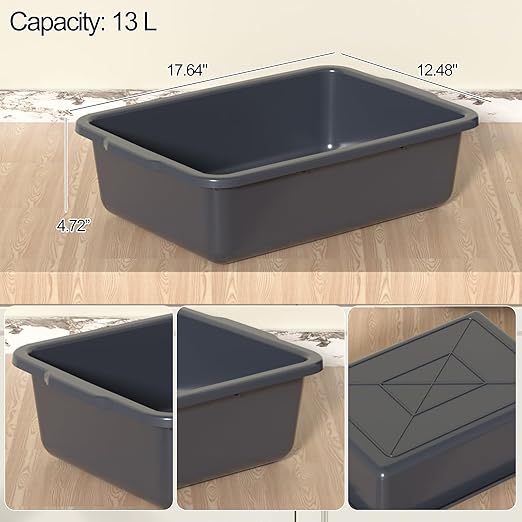 13 L Gray Commercial Bus Tubs Plastic Restaurant Bus Tub Tote Box 4 Packs