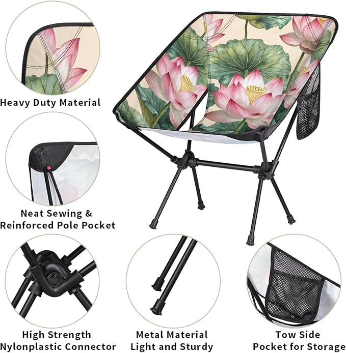 Honeybaby Folding Camping Chair Pond Flowers Camping Chairs Lightweight Portable Chair Outdoor Foldable Chairs for Camping Travel Picnic Beach Hiking