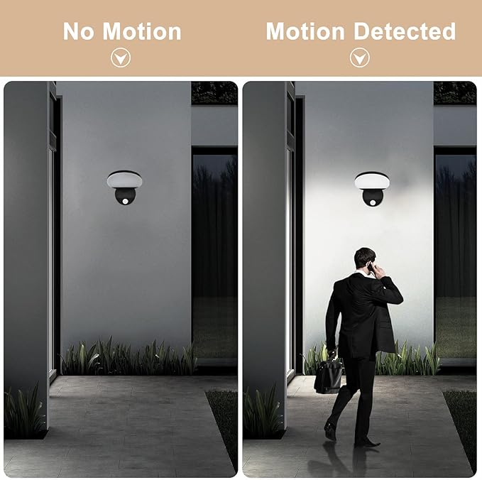 Wired Motion Sensor Outdoor Lights Fixtures LED 18W Modern Exterior Porch Lights Wall Sconces Light for Doorway Patio Garage Matt Black Round 6000K Cool White