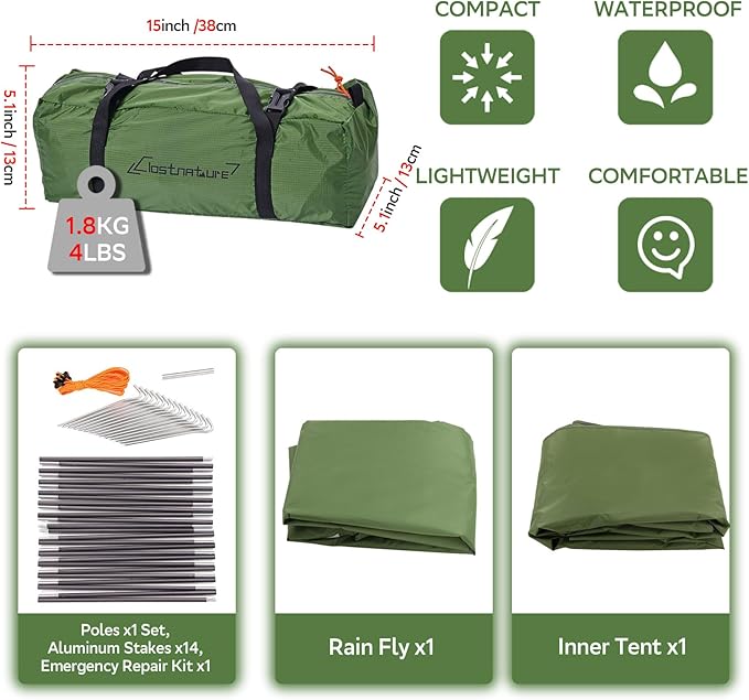 Clostnature Lightweight Tent for Backpacking - 1/2/3/4 Person Ultralight Backpacking Tent Waterproof Easy Setup Camping Tent Hiking Tent for Outdoor Hiking and Mountaineering
