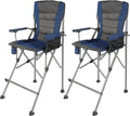 Extra Tall Folding Chairs for Adults 2 Pack Portable Bar Height Foldable Director Chairs for Camping Outside Comfortable with High Back and Footrest Blue