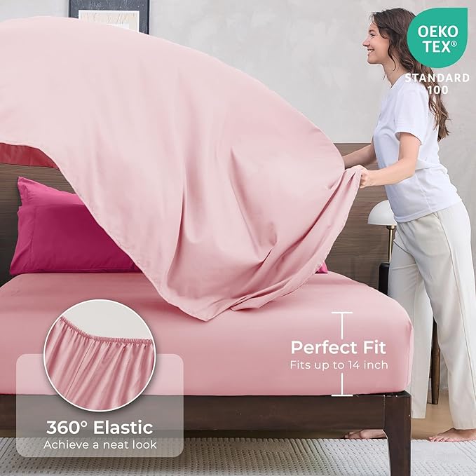 HEVUMYI Hot Pink &amp Baby Pink Twin Comforter Set - 5-Piece All Season Bed in a Bag Twin Ultra Soft Bedding Set with Comforter Flat Sheet Fitted Sheet Pillowcases Pillow Shams