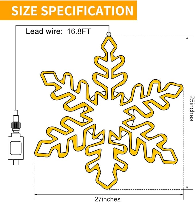DBFAIRY 27 Christmas Big Snowflake Hanging Lights Outdoor Christmas Lights Plug in Window Snowflake Sculpture Light with Long 16.8ft Leading Cable for New Year Wall Window Porch Decor