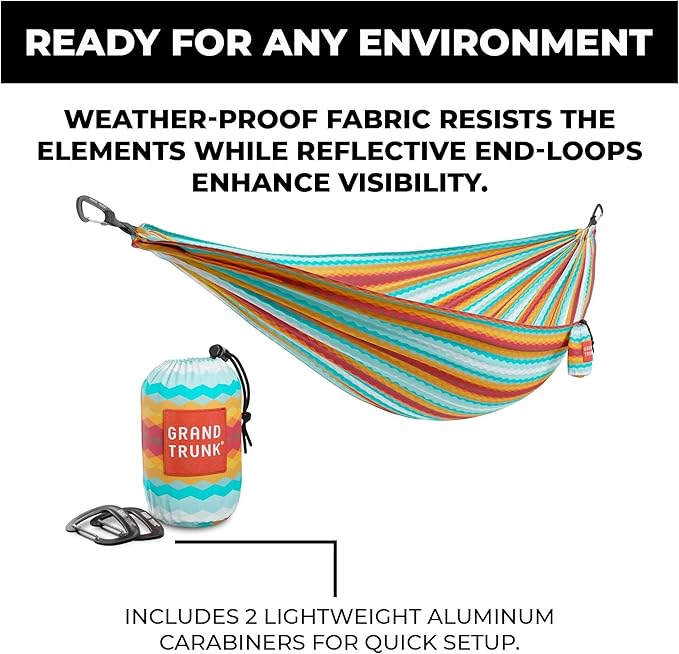 Grand Trunk TrunkTech Double Hammock | Ultra-Strong &amp Lightweight | 11 ft Hammock with Ripstop Nylon | 500 lb Capacity | Fast-Drying &amp Weather-Resistant | Cabo