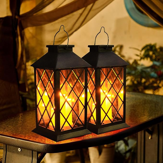 Solar Lantern OutdoorGarden Hanging Lantern- PVC Waterproof 3 LED Flickering Flameless Candle Decorative Lights for TableOutdoorParty(1 Pack)