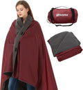 4-in-1 Large Camping Blankets - Waterproof Windproof Fleece Outdoor Blankets for Stadium Sports Car Concert - 81x57 Portable (Antique Ruby)
