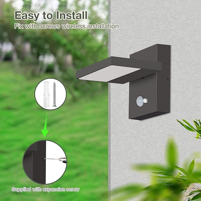 Lustrlach Solar Lights Motion Sensor Outdoor Wall Sconce Waterproof LED Dusk to Dawn Solar Porch Light with Adjustable Lamp HeadBlack 3000K Modern Exterior Light Fixture