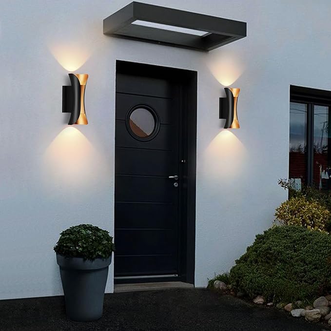 2 Pack Outdoor Wall Light LED 20WBlack Gold Aluminum Waterproof Exterior Lighting Fixture3000K WarmUp Down Porch Sconcesfor PatioGarageFront Door