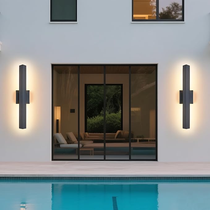 Modern Outdoor Porch Light Patio Lamp in 20W 3000K Integrated LED with Aluminum Triangle &amp Frosted Glass IP65 Waterproof Wall Sconce2 Pack(Textured Black)Can Installed in Any Direction.