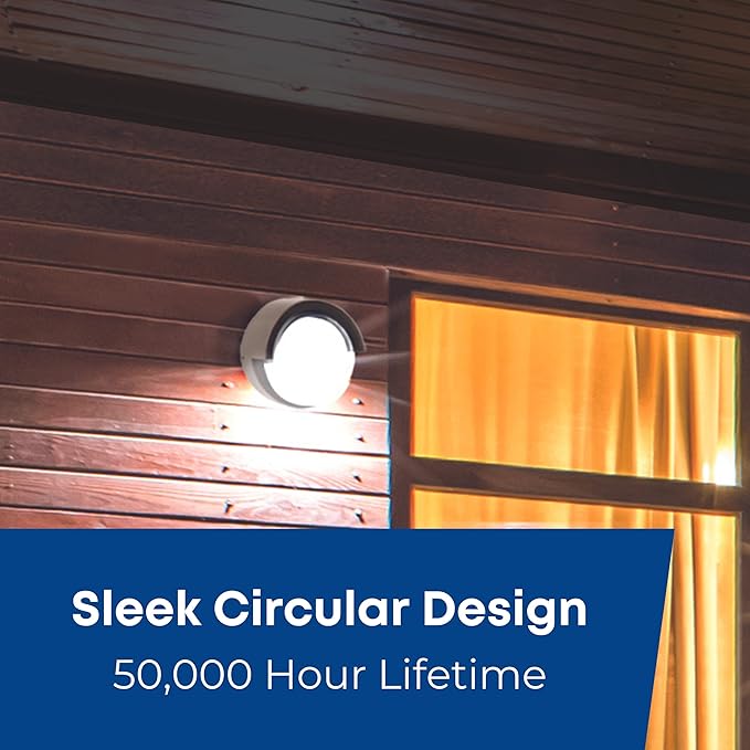 Feit Electric Outdoor LED Wall Sconce Round Wall Mount Light Fixture Dusk-to-Dawn 5000K Daylight Hardwired Bronze Finish Polycarbonate Lens 50000-Hour Lifetime S5RWM/850/DD/BZ