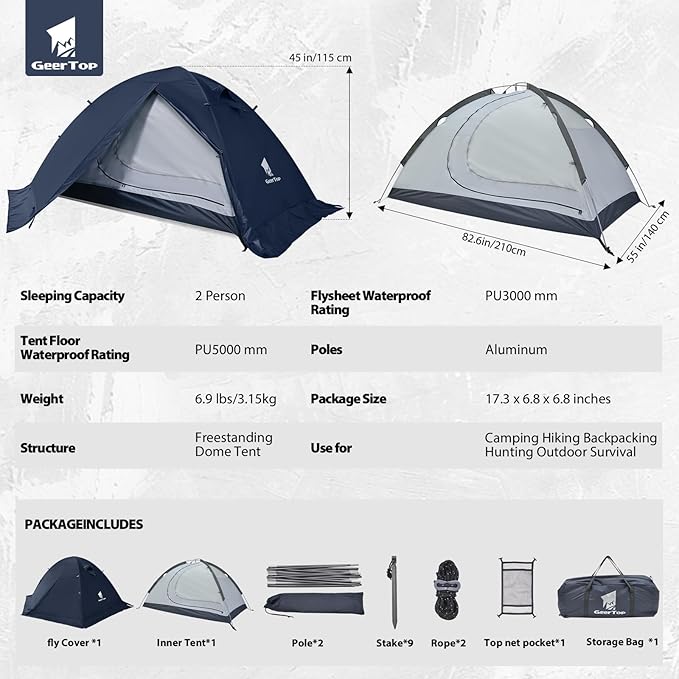 GEERTOP Ultralight 2 Person Backpacking Tent 4 Season Waterproof Camping Tent Double Layer Cold Weather Easy Set Up Tents for Family Camp Hiking Hunting Outdoor Mountaineering Travel