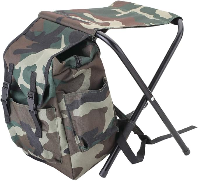 UNISTRENGH Foldable Camping Chair Backpack Stool with Cooler Insulated Picnic Bag for Outdoor Indoor Fishing Travel Beach BBQ (Camouflage)