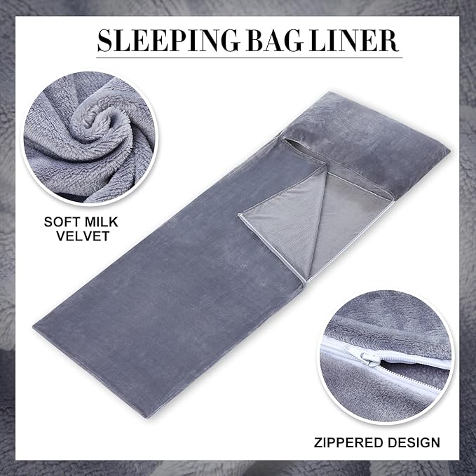 Flannel Sleeping Bag Liner for Adult Travel Camping in Warm Cold Weather Soft Fluffy Travel &amp Hotel Sleeping Bag Liner with Zipper for Hiking Camping Indoor Outdoor Use
