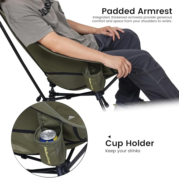 MellowCamp High Back Camping Chair Oversized Comfort Design Collapsible Camp Chair with Pillow (Green)