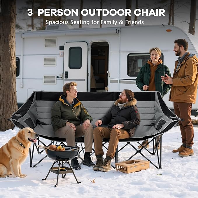 Slsy 3 Person Camping Chair Oversized Folding Triple Chair with Cup Holders &amp Side Pocket 990 LBS Heavy-Duty Portable Outdoor Chair for Camping Picnic Lawn