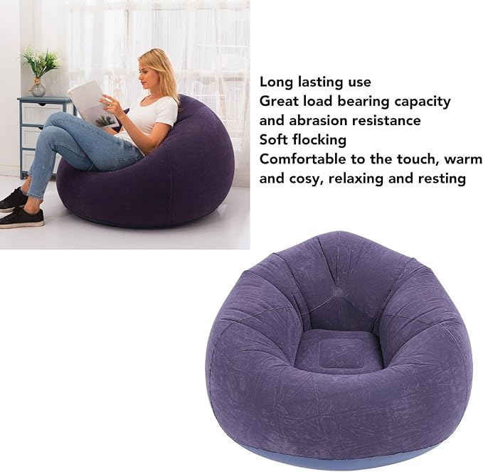 Inflatable Lounge Chair Premium PVC Material with Soft Flocking 80kg Capacity Compact Foldable for Living Room Bedroom Office Camping Travel (Dark Blue)