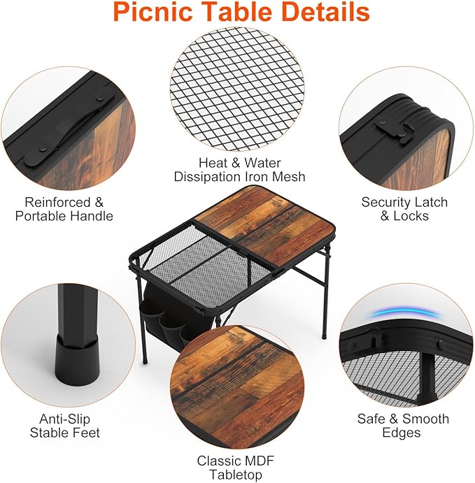 zenithstar Portable Folding Camping Table - Lightweight Aluminum Compact Picnic Table with Carrying Bag - Adjustable Height Waterproof Surface for Outdoor RV BBQ Beach Travel and Hiking