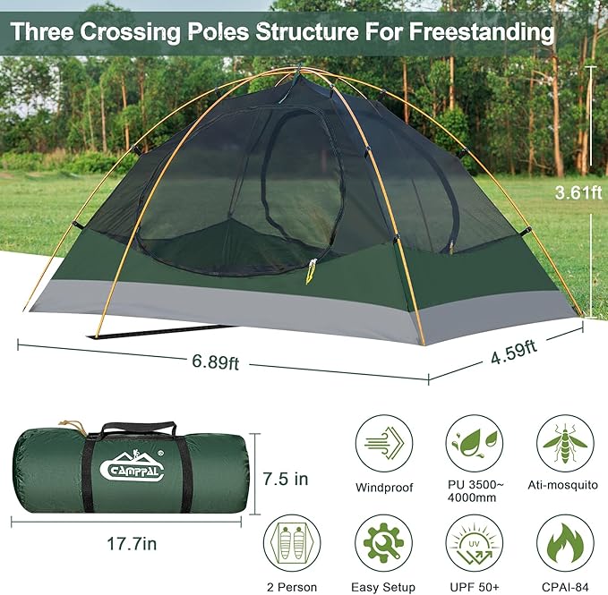 2 Person Backpacking Tent Waterproof 4 Season Tent Windproof Cold Weather Winter Tent for Camping Hiking Hunting Cycling